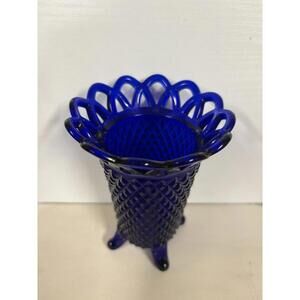 Vintage Imperial Glass Cobalt Blue Footed Vase